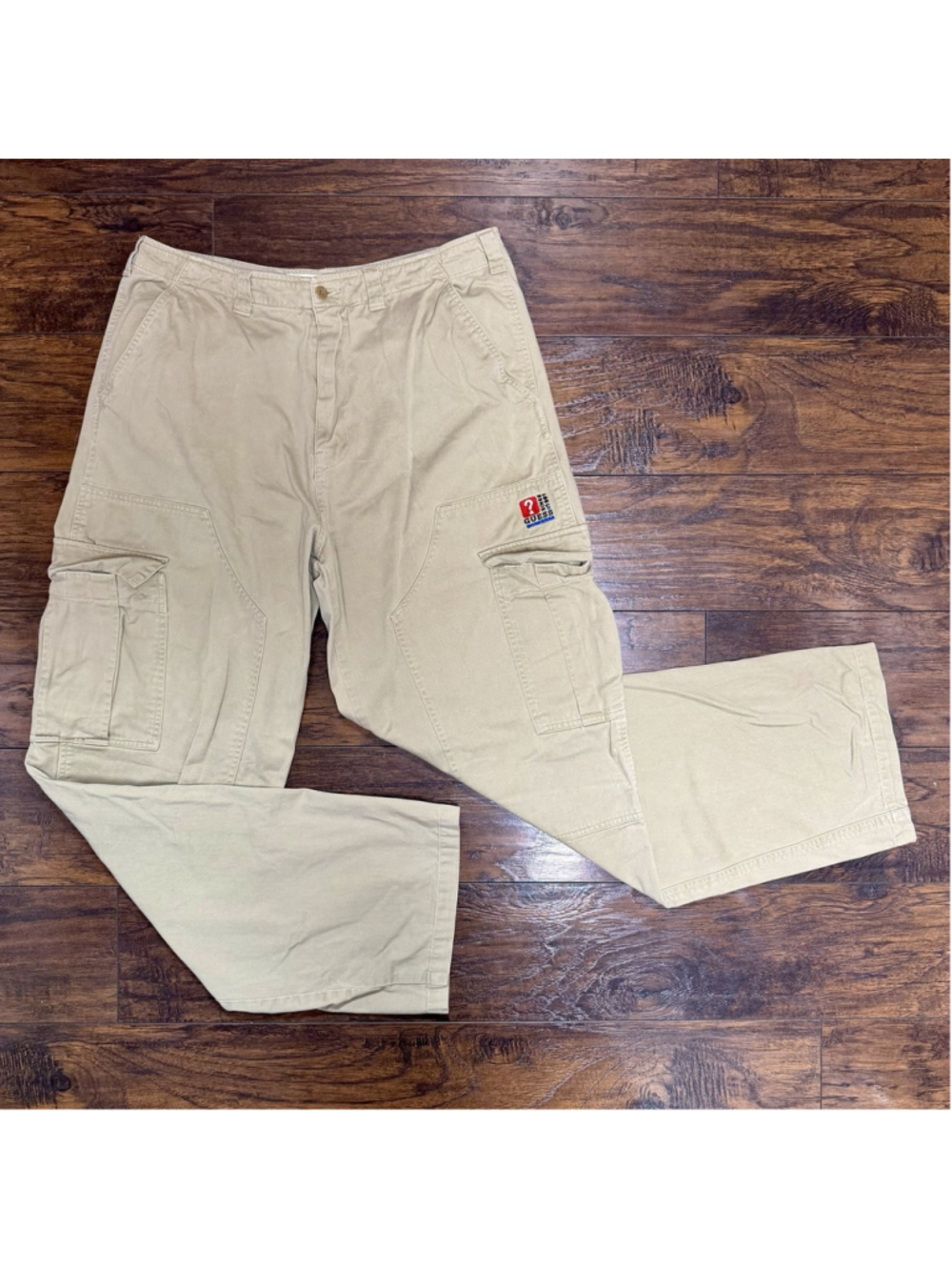 Vintage Guess Chinos Cargo Pants Mens 34x33 Beige 100% Cotton Baggy Workwear 90s